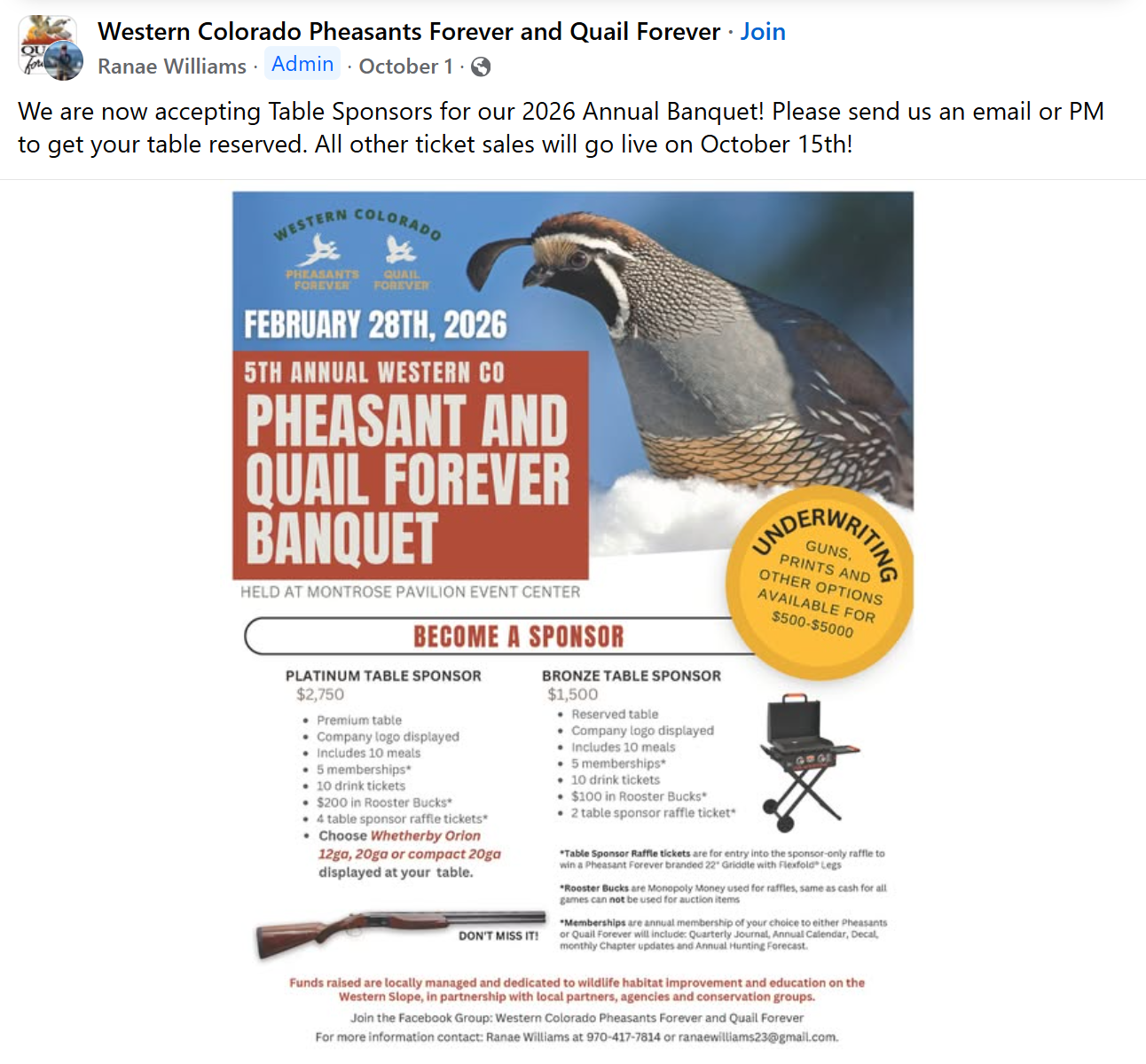 Western CO Pheasant & Quail Forever Banquet